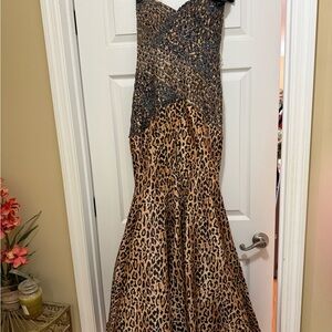 Tony Bowls One-Shoulder Leopard Print Gown in Brown and Black